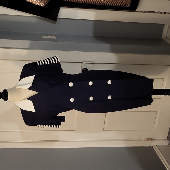 VINTAGE RARE White on Navy Dress Cutout Detail - Picture 4 of 8